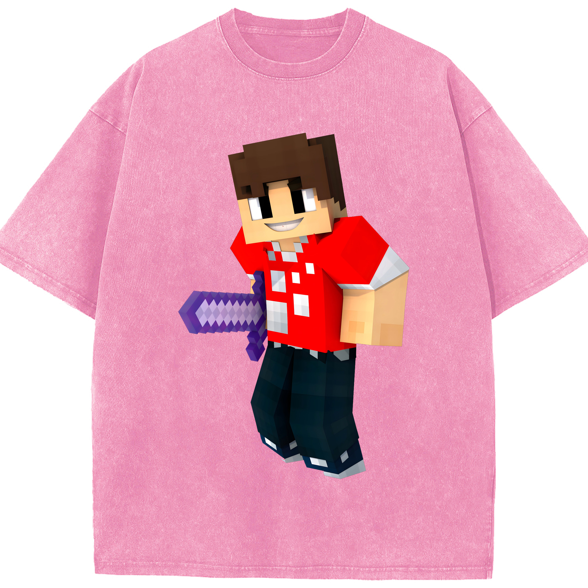 （画像用） マインクラフト ブロックの世界 Minecraft MC Block world 綿100% ヴィンテージ風 半袖Tシャツ（フロントプリント）